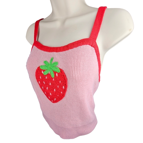 Sweet Society Embriodered Strawberry Woven Knit Sweater Tank Top Size M - Picture 9 of 11